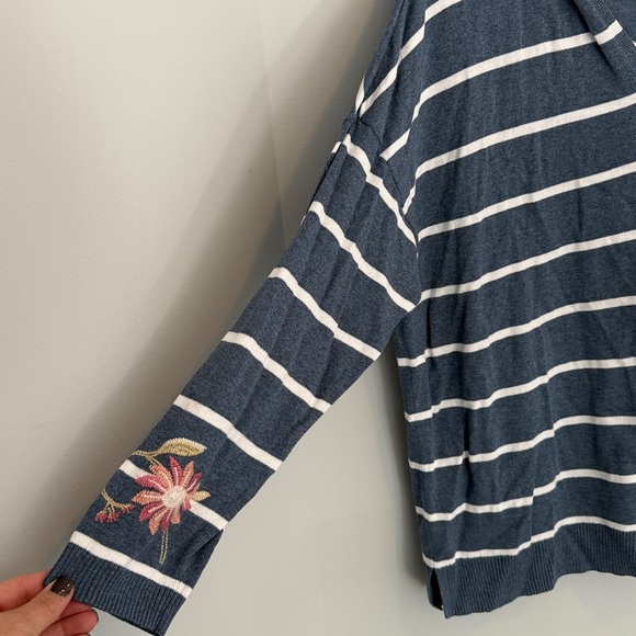 J. Jill Blue and White striped hooded sweater - Picture 4 of 5